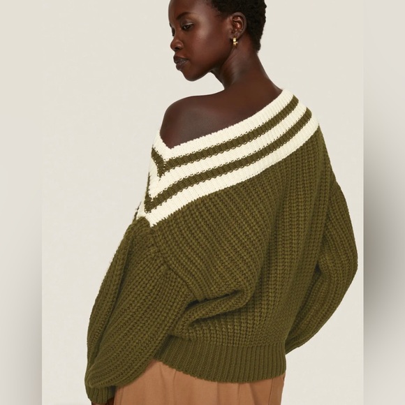 SACHIN & BABI Knit Olive Green Off-Shoulder Sweater - Picture 3 of 15